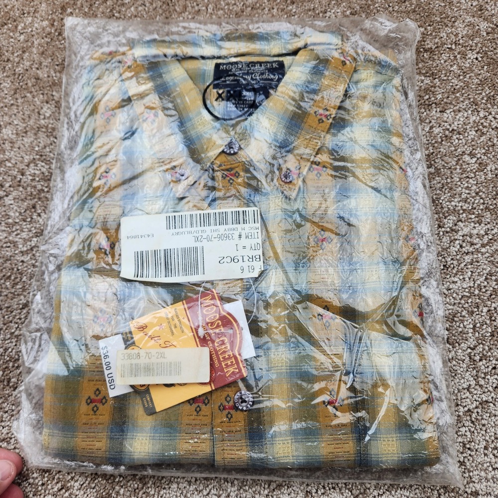 Moose Creek Mens Honey Plaid Dobby Button Up Shirt 5487 XXL New